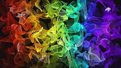 Rainbow color digital fractal flowing over black