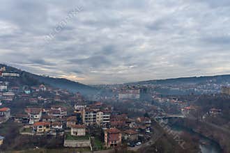 VELIKO TARNOVO, BULGARIA - MARCH 15, 2022: Overlook of Asen Quarter and Yantra River from Tsarevets Fortress
