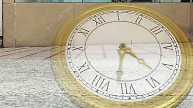 Clock ticking against busy street