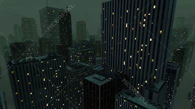 Flying over the city at night