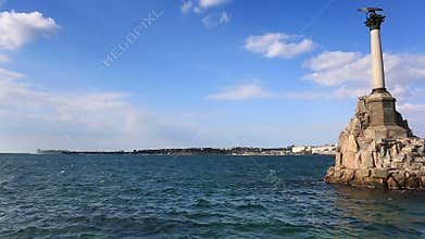 Panorama of Sevastopol bay and monument to flooded ships