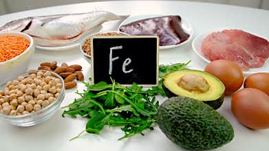 Foods that contain iron. Selective focus.