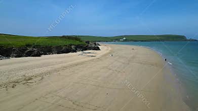 River Camel, near Padstow, North Cornwall, England: DRONE VIEWS: The River Camel and a beautiful beach at St George\'s Cove