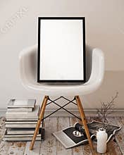Mock up poster with black frame, interior background