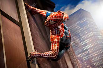 Spiderman Marvel comics in Madame Tussauds Wax museum in Amsterdam, Netherlands