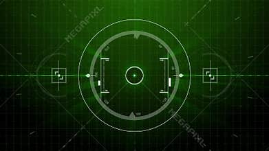 Simulation radar target lock on interface or auto pilot control screen with scale background