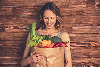 Woman with healthy food