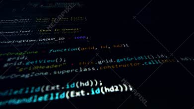 4k. Programming source code running through the computer screen.