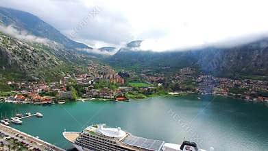 Huge cruise ship in the Bay of Kotor in Montenegro. Near the old