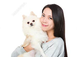 Woman hug with her domestic pet