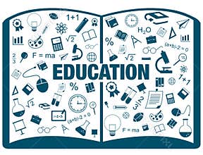Silhouette flat linear infographic of education academic text bo