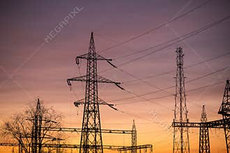 Power pylons sunrise