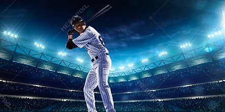 Professional baseball players on night grand arena