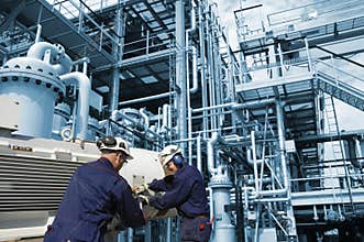 Workers, machinery, oil and gas industry