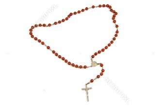 Wood rosary and metal cross with slightly