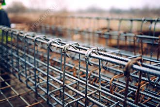 Rebar steel bars, reinforcement concrete bars with wire rod used in foundation of construction site