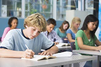Schoolboy in high school class