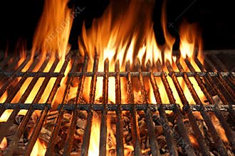 BBQ Party, Picnic Or Cookout Concept With Empty Flaming Charcoal