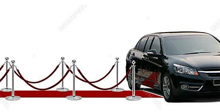 Black limousine arrival and red carpet