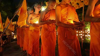 Visakha Bucha Day , Chiangmai, Thailand. (dolly left shot)