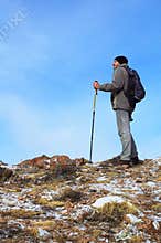Backpacker and blue sky