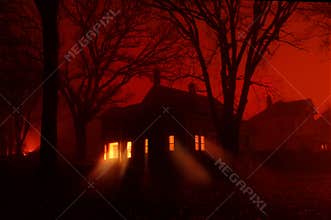 Haunted House in red fog