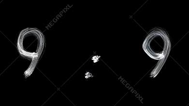 Created by light alphabet over black background.