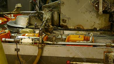Silkworm cocoon at silk factory.Workers reeling at workshop.