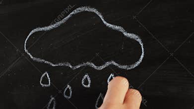 Rainy cloud and drops of rain on blackboard