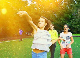 Moscow, Russia - September 13, 2016: Unidentified girl throw ball