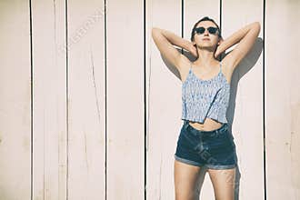Young Woman Outdoors in Summer. Authentic Photo.