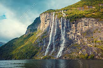 Geiranger fjord. Seven Sisters Waterfall