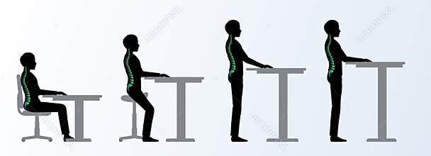Ergonomic. Height adjustable desk or table poses