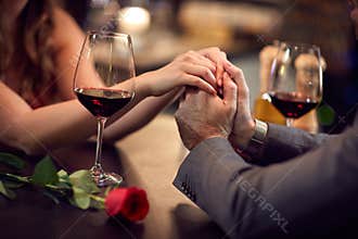 Romance at restaurant for Valentine`s Day-concept