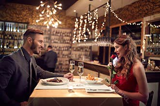 Celebration of Valentine`s day in restaurant