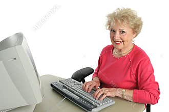 Senior Lady Enjoys Computer