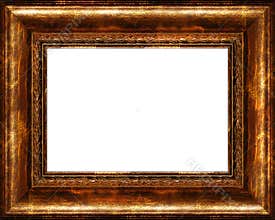 Antique rustic dark golden picture frame isolated