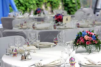 Wedding reception laid tables