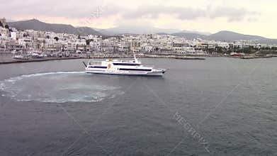 Cruises ship leaving Naxos port, Greece