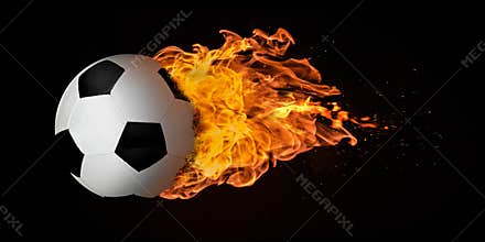 Flying Football or Soccer Ball Engulfed in Flames