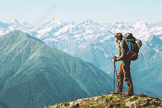 Traveler Man hiking with backpack Travel Lifestyle