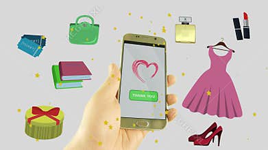 Shopping online concept. Man or woman buy online order shop from phone. Isolated on white background.