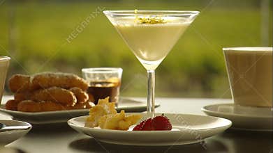 Romantic couple alfresco fine dining meal outdoors