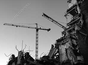 Demolition site with cranes