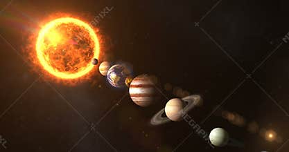 Solar system with sun and planets