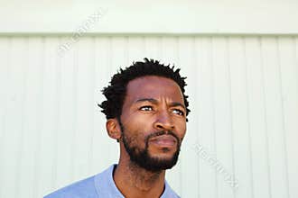 Close up serious african american man in contemplation