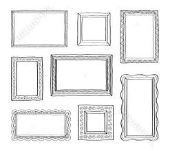 Vector set of vintage photo frames, hand drawn doodle style, antique ornamental and cute photo frames