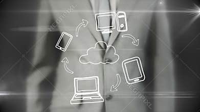 Businessman using digital futuristic interface