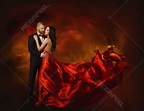 Elegant Couple Dancing in Love, Woman in Red Clothes and Lover