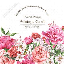 Vintage Watercolor Greeting Card with Blooming